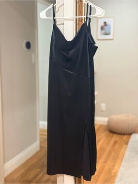 Sleek Black Slip Midi Dress with Side Slit